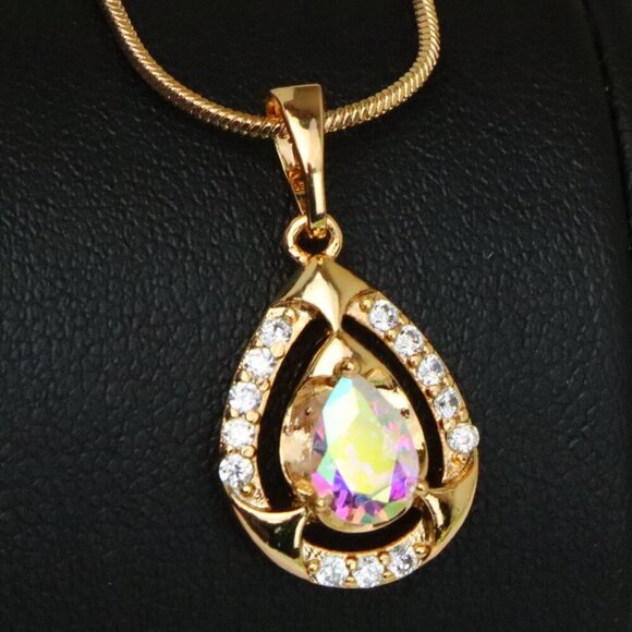 "Rainbow Teardrop Pendant with Gold Plated Finish and Sparkling Detail, XPPT1803 - Picture 1 of 13